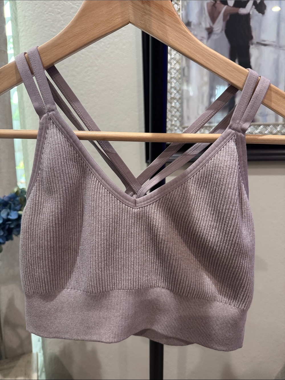 aerie Ribbed Strappy Bralette in Mauve
